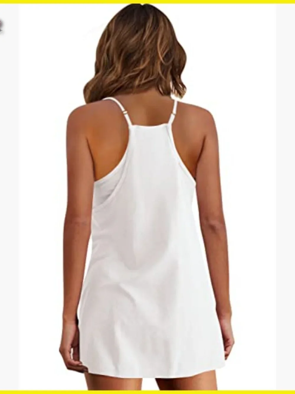 Sleeveless Mini Sundress with Pockets Athletic Short Dress V Neck Spaghetti
